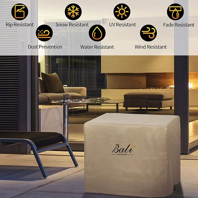 BALI OUTDOORS 32 Inch Square Patio Fire Pit Table Cover, Heavy Duty, Waterproof and Weather Resistant Oxford Fabric Cover, Brown