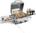Tabletop Gas Grill, Stainless Steel Portable Propane Grill with Dual Storage Side Platforms – Compact & Powerful 16,000 BTU Dual-Burner BBQ Grill for Garden and Patio Backyard,Camping
