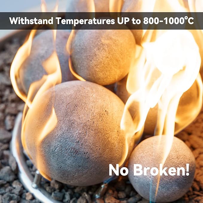 Skyflame Ceramic Fireplace Balls, 3 Inch, Gray, Set of 15 Round Fire Stones Set for Indoor and Outdoor Fire Pits or Fireplaces Accessory