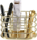 Pen Holder, 3 Compartment Metal Pencil Holder Stationery Organizer, Decorative Desktop Storage Holder for Office Supplies, Gold