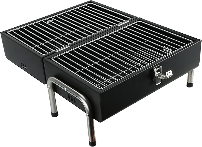 Portable Charcoal Grill, Table Top Small BBQ Grill For Outdoor, Camping, Beach, Easy Assembly, Heavy Duty & Multi-Use Small Grill, Black (270 Sq.In)