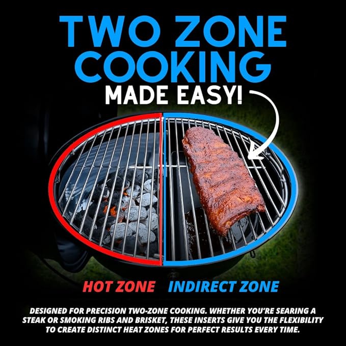 SnS Grills Slow ’N Sear Charcoal Basket Insert for 18” Weber Kettles – Heavy Duty Stainless Steel Charcoal Basket – Two Zone Cooking System, Indirect Smoking & High Heat Searing – BBQ Grill Accessory