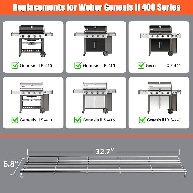 QuliMetal Grill Warming Rack for Weber GS4 Genesis II E-410, II S-410, II SE-410 Grills, Grill Parts for Weber Genesis II 400 Series, Stainless Steel Warming Rack for Genesis 66045