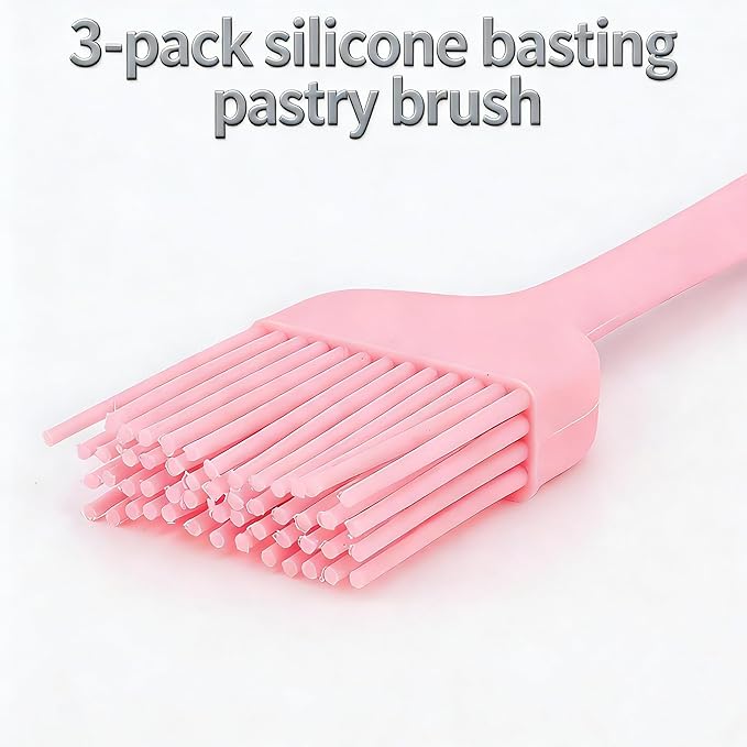 3-Pack Silicone Basting Pastry Brushes for Baking, Cooking & BBQ - Heat Resistant Up to 446°F, Dishwasher Safe
