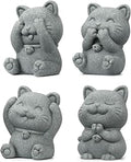 4 Piece Cute Cat Figurine Set, Sandstone See no Evil,Hear no Evil,Speak no Evil,Do no Evil Statues, Zen Desk/Garden Decor, Adorable Kitty Accents for Home Office