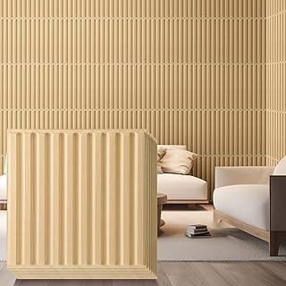 Nuanchu 32 Pcs 3D Wall Panels for Interior Wall Decor, 12''x12'' Fluted Textured Oak Accent Tiles Waterproof Paintable for Living Room TV Background Bedroom Bathroom Gaming Room, 32 Sq. ft Coverage