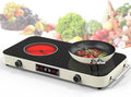 GIHETKUT Electric Cooktop, 2200W 110V Electric burner, Electric Stove Top with 2 Handle, 2 Burner Electric Cooktop with 9 Power Settings,Knob Control Child Safety Lock & Timer.