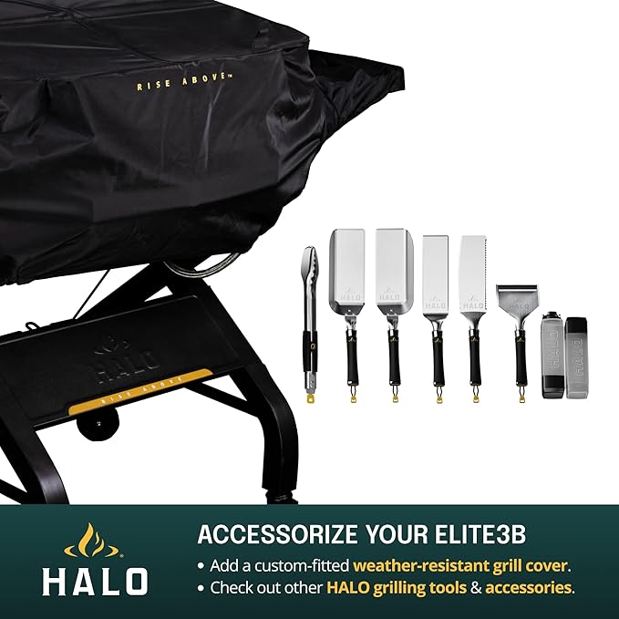 HALO Elite3B Outdoor Griddle | 3 Burner, 6 Cooking Zones | Large Surface with Warming Rack | 564 sq. in. (28.19″ x 20″) Wind-Proof Cooking Surface | Propane and Natural Gas Grill | HZ-1002-XNA