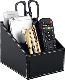 Fashionable PU Leather TV Remote Control Holder with 3 Compartments, Storage Rack, Storage Box, Media Accessory Storage, Desk Organizers (black)