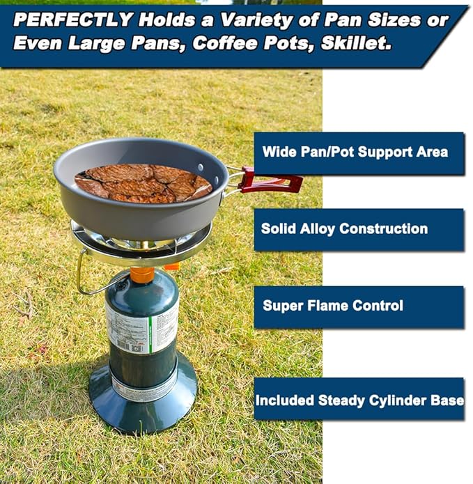 Propane Stove Portable Camping Gas Stove 10,000 BTU Bottletop Single Adjustable Burner with 1 lb Tank Base Carrying Case Great for Backpacking Emergencies Outdoor