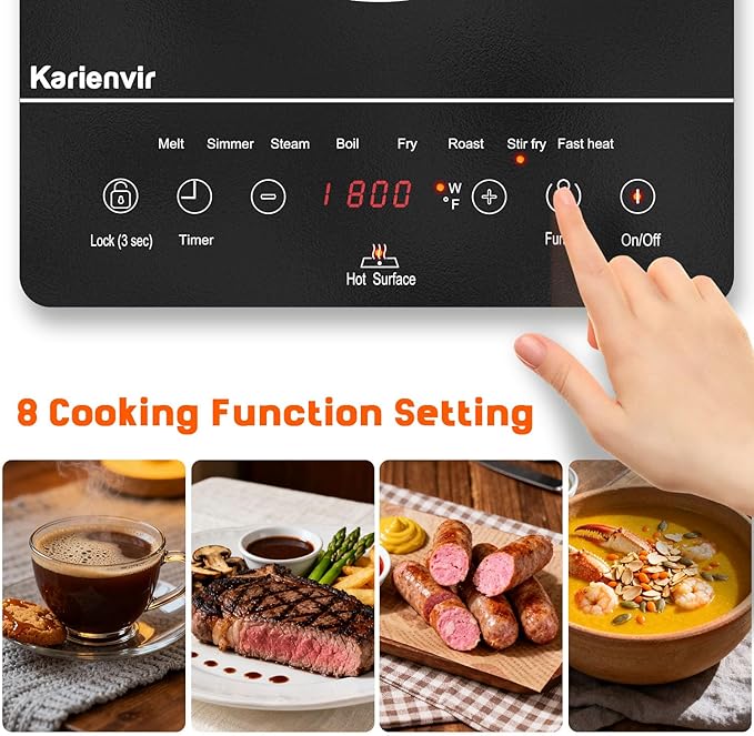 Portable Electric Cooktop 110V, 1800W Single Burner, Touch Control Electric Stove Top with 9 Power Levels, Plug in Cook top Safety Lock & Timer