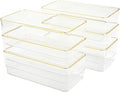 Martha Stewart Kerry Plastic Stackable Office Desk Drawer Organizers, 6" x 3", 6 Pack, with Gold Trim