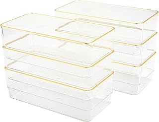 Martha Stewart Kerry Plastic Stackable Office Desk Drawer Organizers, 6" x 3", 6 Pack, with Gold Trim