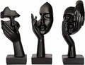3 Piece Thinker Statue Black Home Decor Abstract Face Sculpture Resin Thinker Figurines for Desktop Office Desk Living Room Table Collection Figurine Decoration Bookshelf Decorative Objects