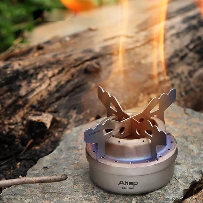 Alcohol Stove, Titanium Portable Camping Backpacking Hiking Stove with Cross Stand Carry Bag