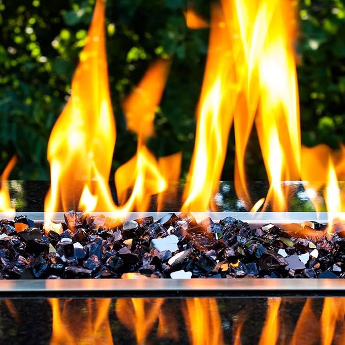 NUPICK 10 Pound Fire Glass, 1/2 Inch Reflective Fire Glass, Fit with Fire Pit Glass and Fireplace Glass, Black