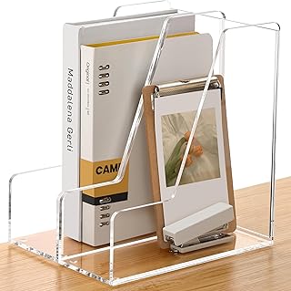 SANRUI 2-Pack Acrylic Magazine File Holder Desk Organizer Magazine Rack, Clear, Vertical File Sorter Holders, 9.45" D x 3.54" W x 10.24" H