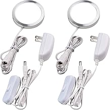 Single Under Cabinet Puck Light, Collection Display Cases Bookshelf Counter LED Lighting, 120V Electric Wired Wall Plug in, On Off Switch, White Cords, 2 Packs, Daylight