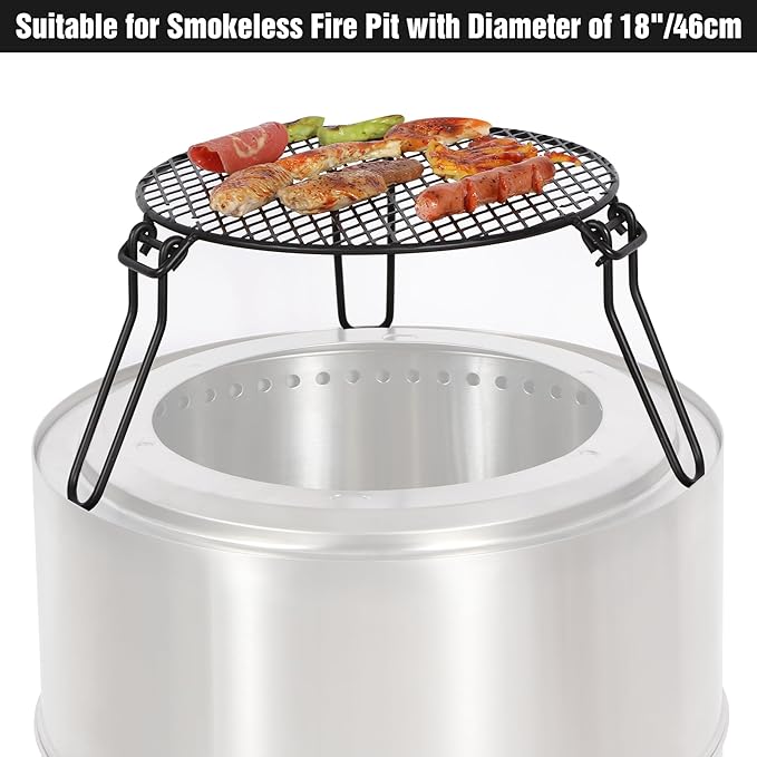 REDCAMP Folding Campfire Grill Grate Top for Solo Stove Bonfire, Portable Iron Campfire Tripod with Steel Grill for Bonfire Fire Pit, Dutch Oven, Open Fire Tripod Grill with Legs, Diameter: 18"