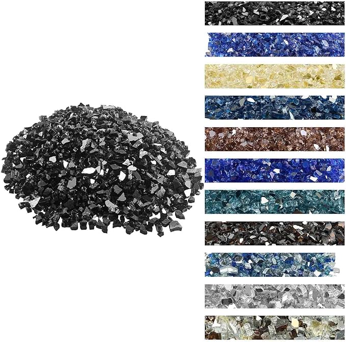 VEVOR Fire Glass, 20 lbs, Black, 1/2 Inch High-Temperature Resistant Fireplace Rocks, Reflective & Smokeless Fire Pit Glass for Outdoor Table, Landscaping