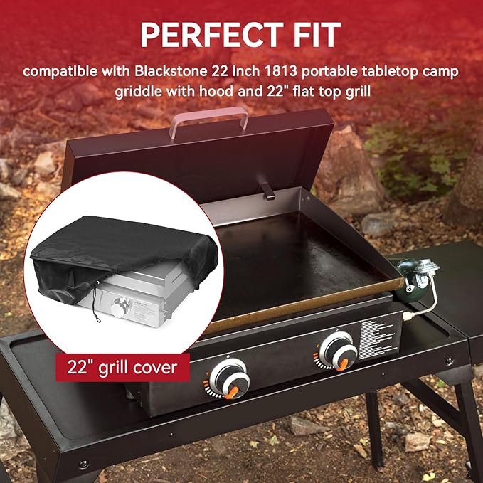 22" Griddle Cover for Blackstone 22 inch Tabletop Griddle with Hood 1813, Waterproof Grill Cover, Portable Camping Outdoor BBQ Flat Top Gas Grill Accessories, Black