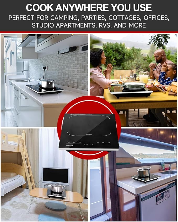 TOPWISH Portable Induction Cooktop, Hot Plate Countertop Burner with 10 Temp Levels, Timer, Auto-Shut-Off, Touch Panel, LED Display, Auto Pot Detection, Child Safety Lock