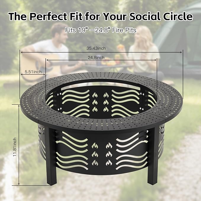 36" Fire Pit Surround Tabletop for Solo Stove, 360° Rotating Solo Stoves Table Top Fire Pit Guard, Fits Solo Stove Mesa & 19-24.5" Pits, Durable Steel for Party, Patio, Picnic