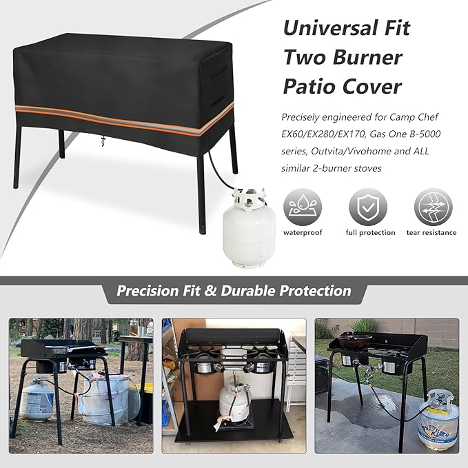 Two Burner Patio Cover for Camp Chef 2 Burners Stove and Gas One/Vivicreate/Outvita/ROVSUN/VIVOHOME Propane Double Burner Two Burners Outdoor Backyard Cooking Camping Stoves,for Camp Chef Accessories
