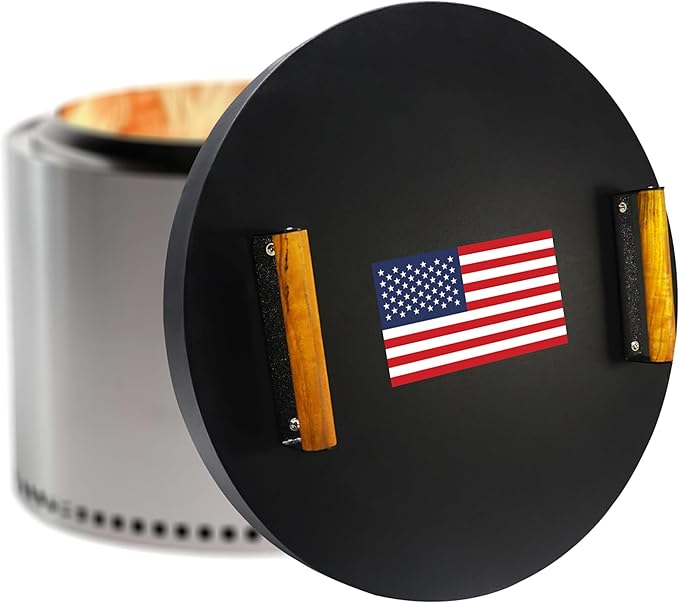 20” Fire Pit Cover Lid Round - Fit for 19.5" Round Fire Pit - Outdoor Fireplace Cover Steel Firepit Metal Cover W/ 2 Wooden Handles & Heat Resistant Snuffer Lid for Patio Fire Ring