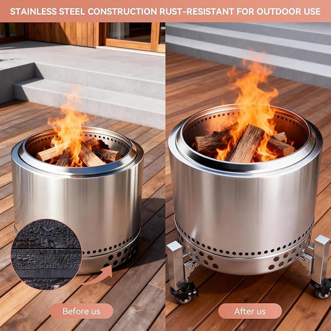 Fire Pit Rolling Stand for Solo Stove Bonfire - 18.18–27.55" Adjustable Fire Pit Stand with Locking Wheels, Stainless Steel Outdoor Fire Pits for Universal Solo Stove Bonfire Ranger and Yukon