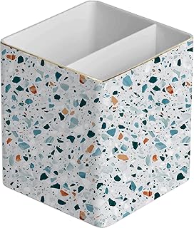 Pen Pencil Holder, Makeup Brush Holder,Ceramic Remote Control Holders Organizer with 2 Compartment Terrazzo Multi-functional Office Organizers Storage Caddy Desk Tv Remote Holders Light Blue