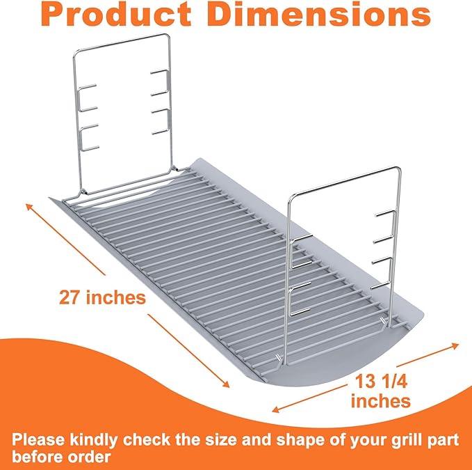 27 Inch Ash Pan Replacement for Chargriller 1224, 1324, 2121, 2222, 2727, 2828, 2929, Charbroil 17302056 Charcoal Grills, Charcoal Tray Grates with 2pcs Fire Grate Hangers for Chargriller Parts
