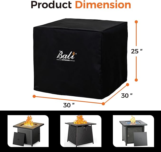 BALI OUTDOORS 30 Inch Square Patio Fire Pit Table Cover, Heavy Duty, Waterproof and Weather Resistant Oxford Fabric Cover, Black