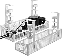 Under Desk Cable Management Tray White, No Drill Desk Cable Management Organizer with Clamp for Desk Wire Management, PC Cord Organizer Accessories & Workspace Organizers for Office, Home(2 Pack)