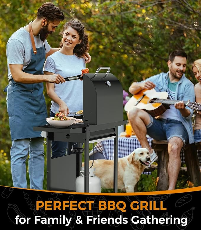 Electactic 2-Burner Propane Gas BBQ Grill, 20,000 BTU Stainless Steel Grill with Side Shelves and Wheels, Portable Outdoor Grill for Patio, Backyard, Garden, or Camping Cooking