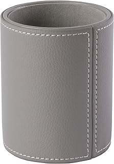 Osco Grey Faux Leather Pen Pot, Desk Tidy Pencil Holder, Office Organiser, Makeup Brush Holder, Stationery Storage, Cosmetics Display, Home Office Accessories, Compact Desk Organiser