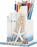 ARTIBETTER 1pcs Wooden Pen Holder Pen Container Organizer Nautical Desk Decoration Makeup Brush Holder for Home Office (White)