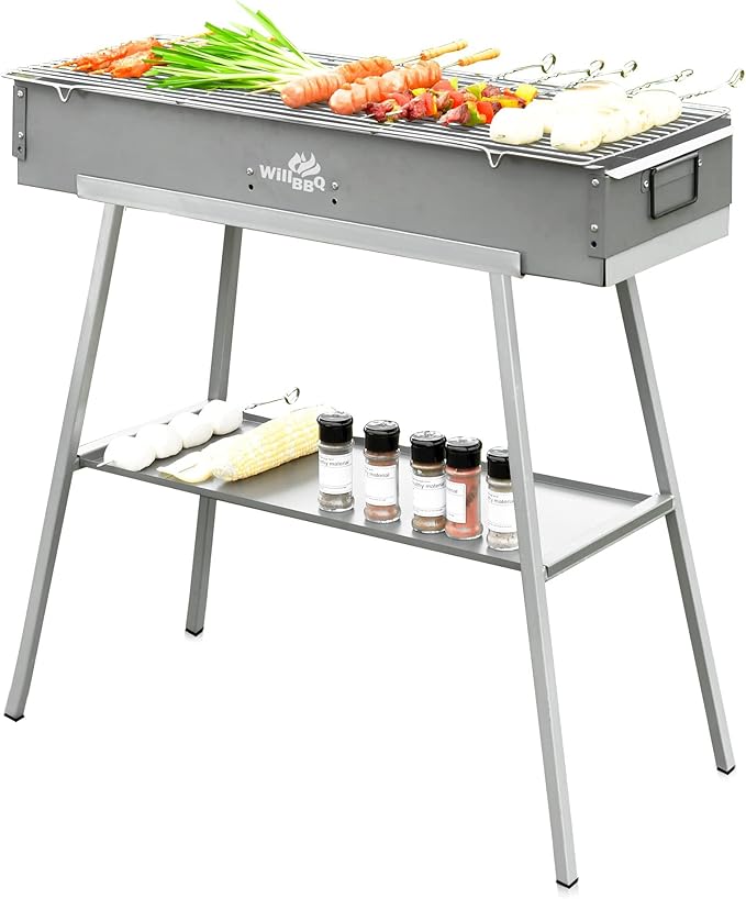 WILLBBQ Charcoal Grills Commercial Quality Portable Hibachi BBQ Lamb Skewer Detachable‌ Camping Barbecue Grill for Backyard Outdoor Cooking Use(31.6x10.3x5.1 inch)