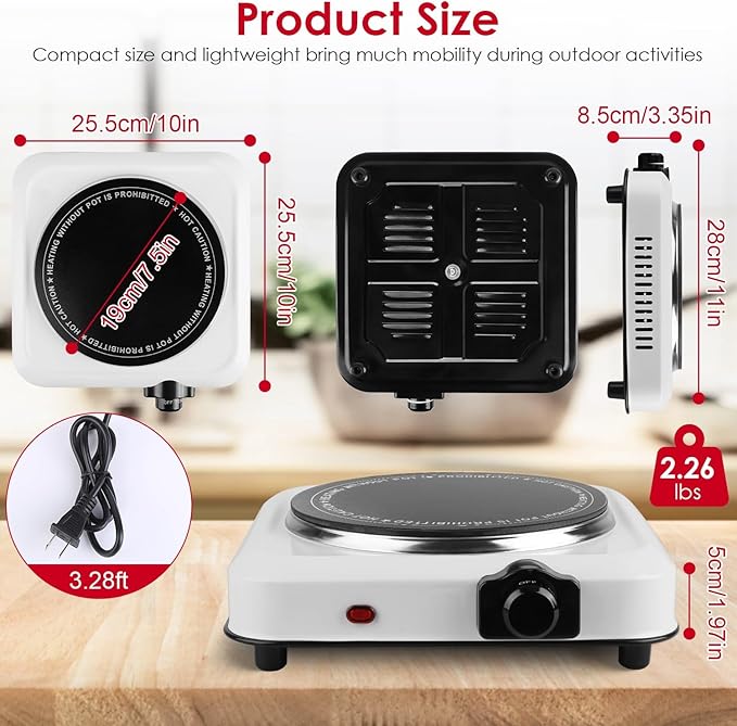 Electric Infrared Dual Burner, Portable Heating Hot Plate Stove Countertop RV Hotplate Glass Cooktop for Home RV Camp, Stepless Temperature Adjustments (Single)