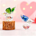 H&D HYALINE & DORA Set 2pcs Butterfly Crystal Figurine Collection Cut Glass Animal Ornament Art Craft Statue with Ball Base Table Wedding Decoration Women Gift