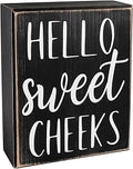 Pigort Hello Sweet Cheeks Sign - Bathroom Decor Modern Farmhouse Home Accent - Rustic Black Wood Shelf Plaque Box Sign for Women, Family, Friend 5X6X1.8 INCH