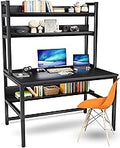 Aquzee Computer Desk with Hutch and Bookshelves, Large Leg Room 47 inch Width Black Desk with Space Saving Storage Shelves for Home Office,Study, Work, Easy Assemble