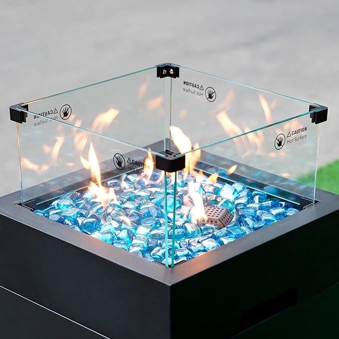Mr. Fireglass 1 inch Fire Glass Cubes for Fireplace Fire Pit and Landscaping, 10 lb High Luster Caribbean Blue