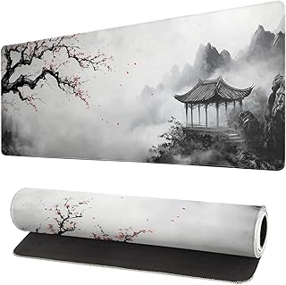 Watercolor Cherry Blossom Mouse Pad 31.5x11.8 Inch Full Desk Japanese Mousepad Large Non-Slip Rubber Base Waterproof Keyboard Mat with Stitched Edges for Gaming （Cherry Blossom Watercolor 1）