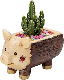 Pig Succulent Planter, Cute Cartoon Animal Flower Pot with Drainage Hole for Desk Home Office Decor, Small Resin Planter for Mini Succulents Cacti Air Plants, Gift for Plant and Animal Lovers