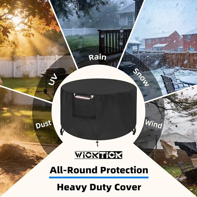 WICKTICK Round Fire Pit Cover 36 x 25 Inch, Waterproof & 600D Heavy Duty Patio Firepit Table Covers, Fits 36, 35, 34, 33, 32, 30 inches Fire Tables / Bowls