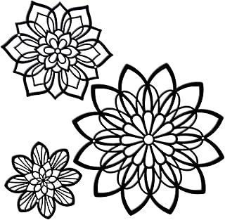 Zzbakress 3 Pieces Metal Flowers Wall Decor, Black Wall Decors, Flower Art Wall Decor Farmhouse Wall Decoration Multiple Flowers Hanging Decor for Bathroom Living Room Garden Office (Black Elegant)