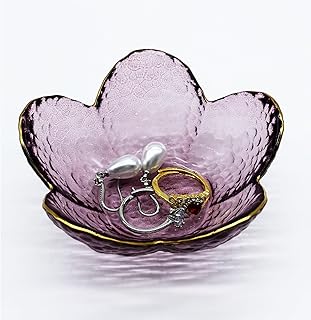 Purple Flower Ring Dish, Small Glass Jewelry Dish Tray, Ring Holder Jewlery Tray Trinket Dish, Bathroom Nightstand Decor Jewelry Bowl Christmas Friendship Birthday Gifts for Women, Soap Dish