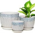 Hlukana Ceramic Plant Pots Set of 3, 6.75/5.6/4.2 inch Planters with Drainage Holes and Saucer, Flower Pot Outdoor Indoor, Modern Decorative Planters for House Plants Garden Planters Succulent Pots
