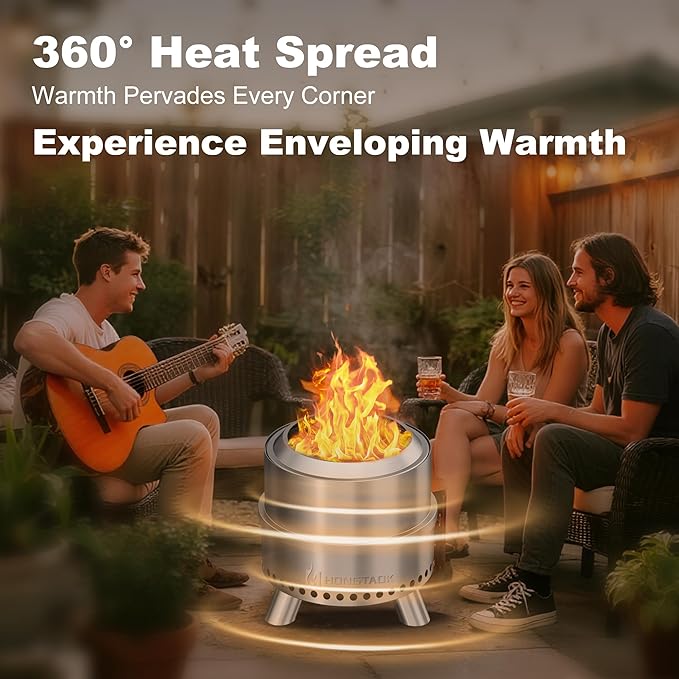 Smokeless Fire Pit with Waterproof Bag, 15 Inch Stainless Steel Fire Pits for Outside Wood Burning, Smokeless Firepit Outdoor Bonfire, Removable Ash Pan, Portable for Camping, Backyard